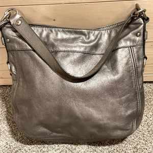 Coach Shoulder Bag Tote Purse, Metallic Gray, EUC
